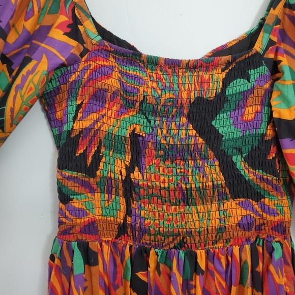 House OF HARLOW 1960 Meadow Print Ballon Sleeve Smoked Waist Midi Dress sz Large - Picture 10 of 15